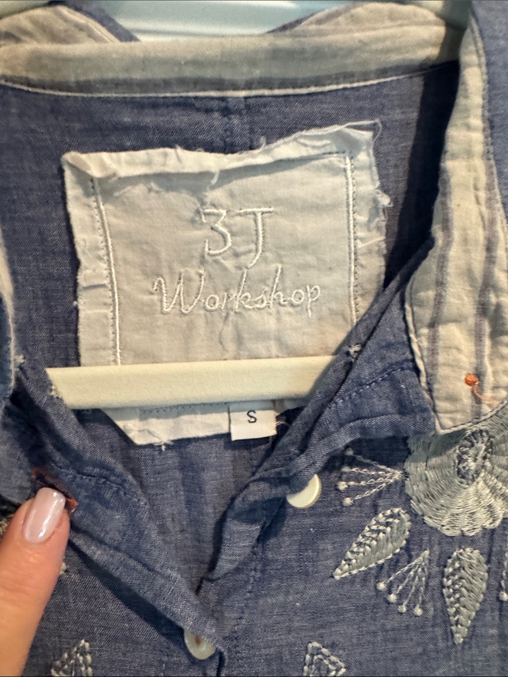 Johnny Was Blue Embroidered Long-Sleeve Button Dress - Picture 2 of 3